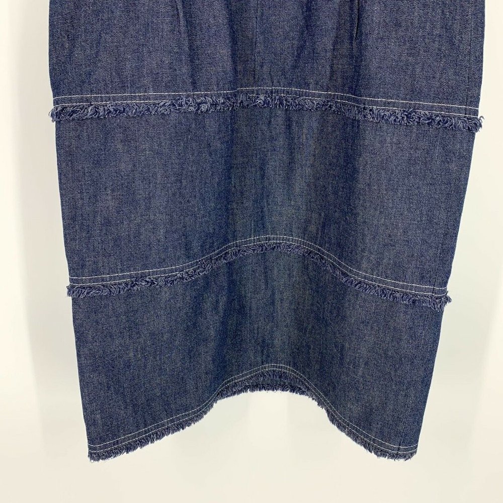 Escada Denim Dress Small Blue Jean Fray Sleeveless Sheath - Picture 9 of 9